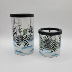 Yankee Candle Crackle Forest Winter Scene Trees Snow 2 Tea-Light Votive Holders